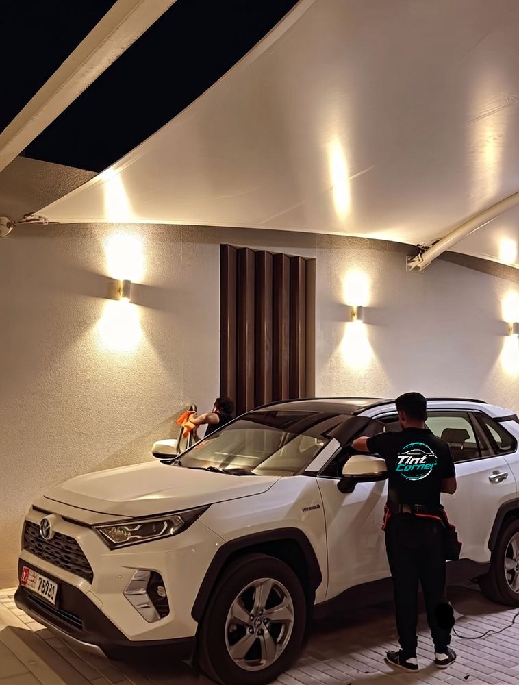 Tint Corner home service — tinting at a villa in Abu Dhabi